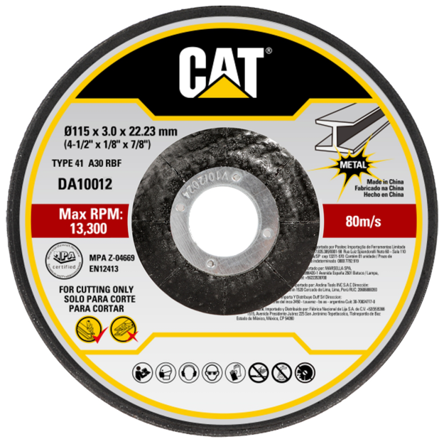 صورة Cat® 10 Pack DEPRESSED METAL CUT WHEEL DISCS T42 (115 x 3 x 22mm) 4.5"